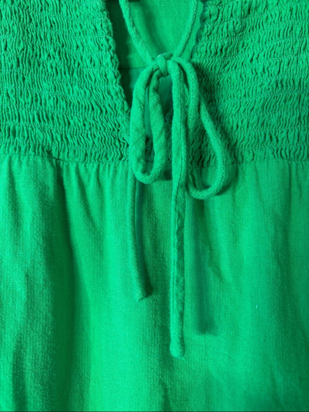 LOFT Green Smocked Yoke Tie-Front Flutter Sleeve Top 0247 - Picture 5 of 9